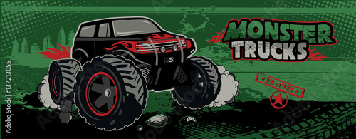 monster car on a green background