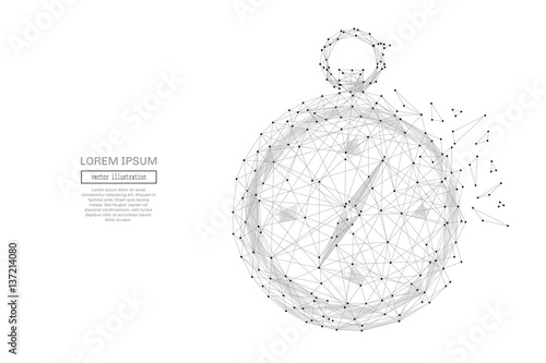 Grey compass with polygon line on abstract background. Polygonal space low poly with connecting dots and lines. Connection structure. Vector science background.
