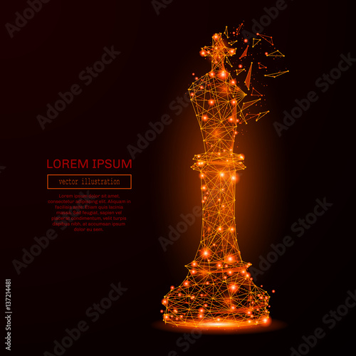 Abstract mash line and point king of chess on background with an inscription. Starry sky or space, consisting of stars and the universe. Vector business illustration