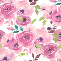 Fotobehang Lichtroze patronen Aquarel bloemenpatroon geschilderd ontwerp  © natikka