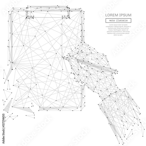 Grey man signs document with polygon line on abstract background. Polygonal space low poly with connecting dots and lines. Connection structure. Vector science background