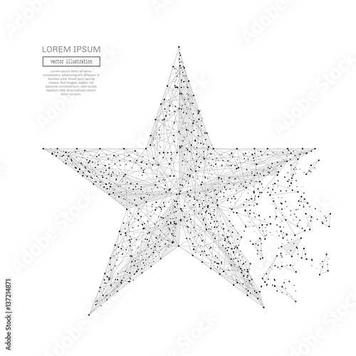 Grey star with polygon line on abstract background. Polygonal space low poly with connecting dots and lines. Connection structure. Vector science background