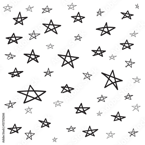 Hand drawn star pattern with ink doodles. Simple vector illustration on white background.