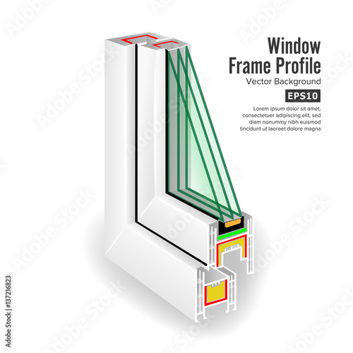 Window Frame Structure. Three Transparent Glass. Vector Illustration