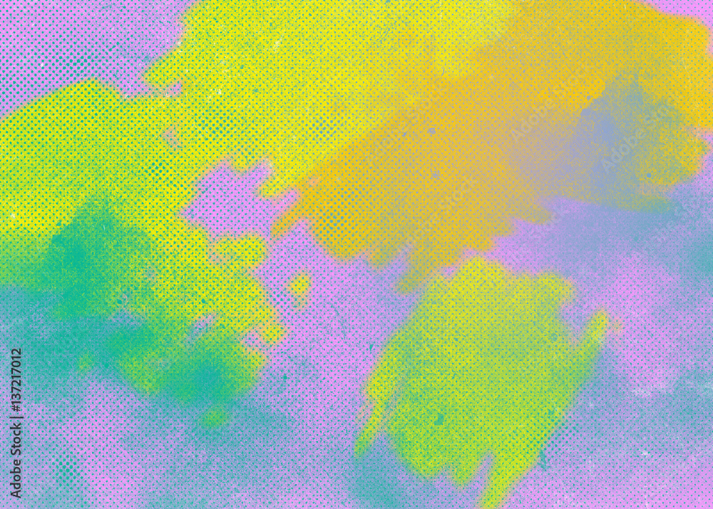Bright cartoon green-blue-yellow-pink neon abstract textured background in point
