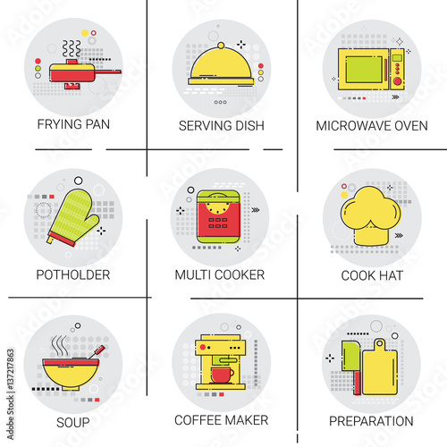 Cooking Utensils Kitchen Equipment Appliances Set Icon Vector Illustration