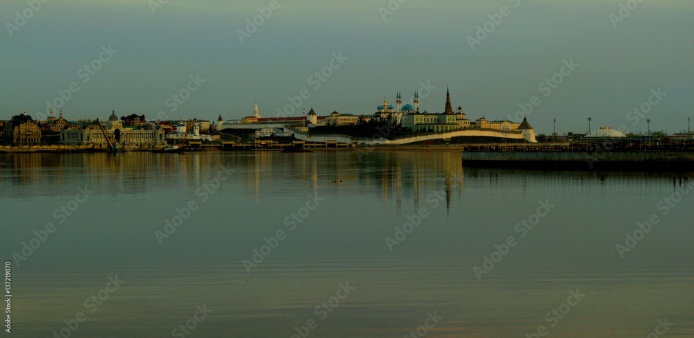 Kazan Kremlin and center in autumn day, reflected in river Kazanka, Russia Kazan Kremlin and center in autumn day, reflected in river Kazanka, Russia
