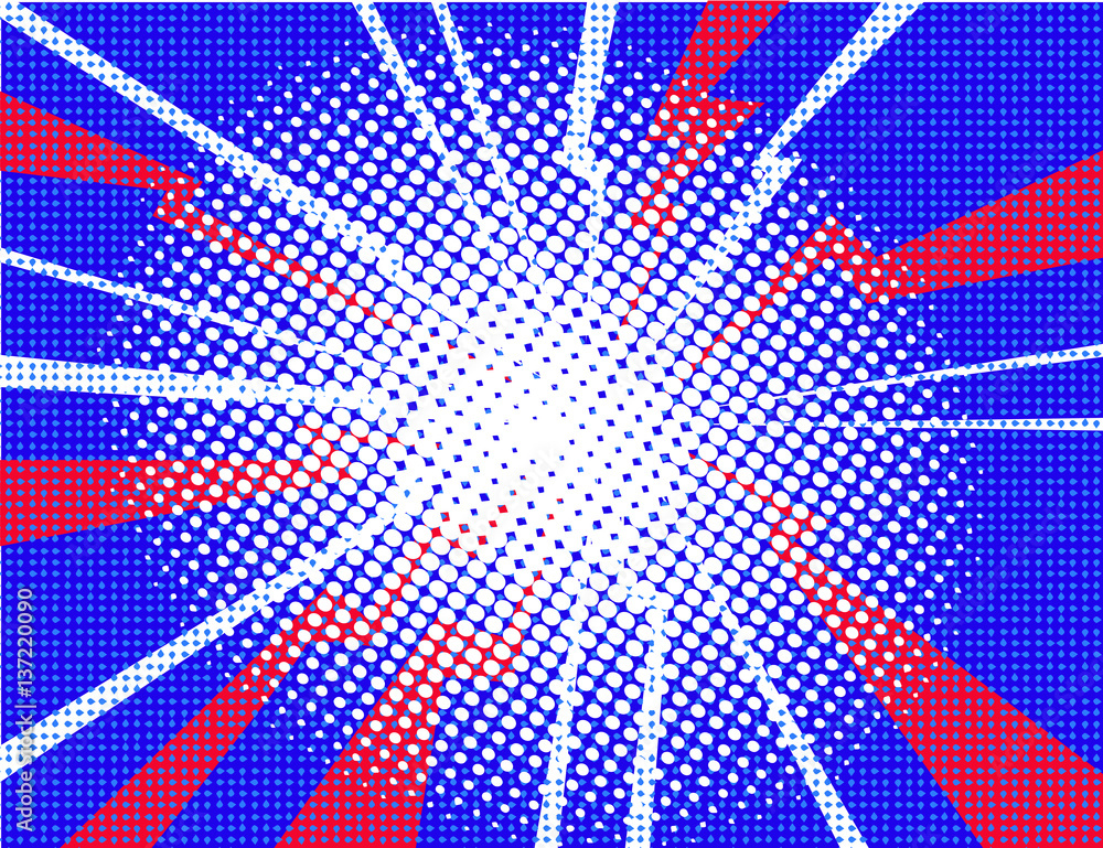 Obraz premium Pop art comic halftone electrical background with rays