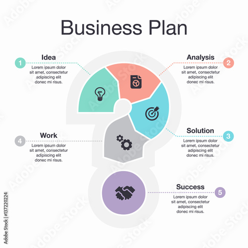 Vector infographic business plan visualization template on light background.