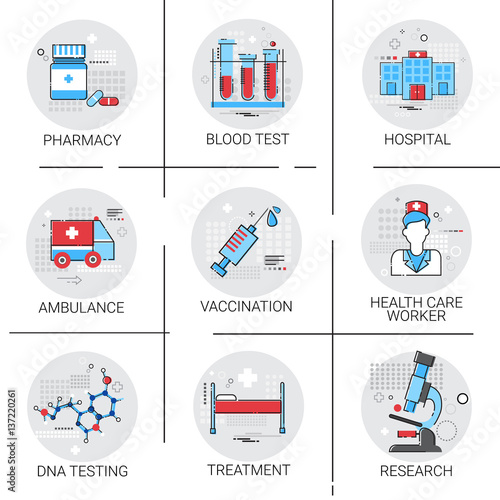 Treatment Hospital Doctors Clinic Medical Icon Set Vector Illustration