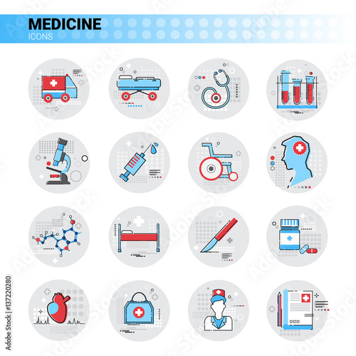 Treatment Hospital Doctors Clinic Medical Icon Set Vector Illustration