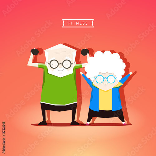 Grandparents are engaged in fitness - stock vector illustration