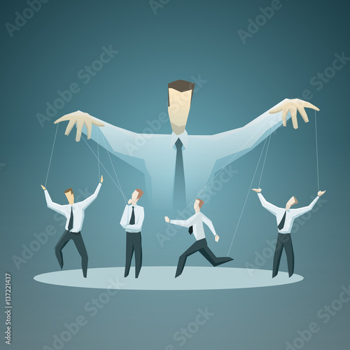 Vector illustration of Businessman master of puppets - stock vector