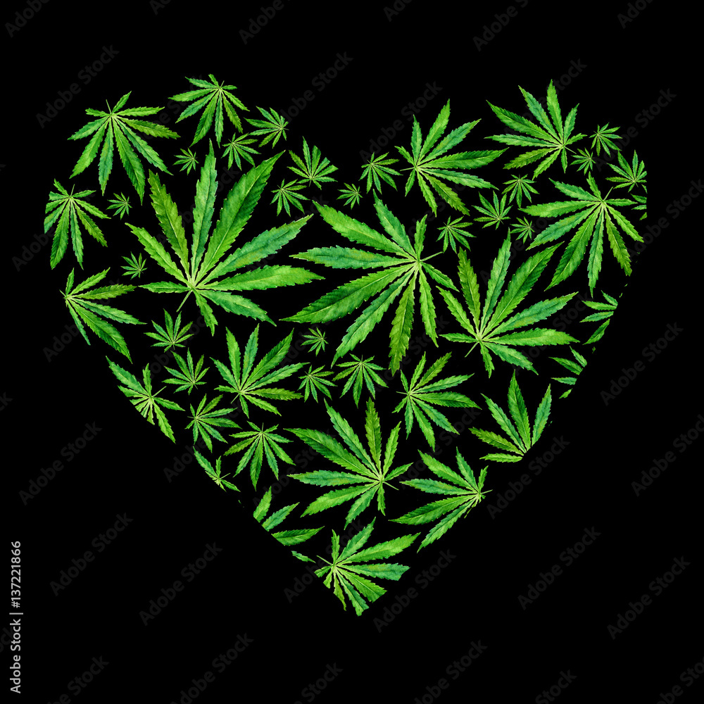 Heart of Bright green cannabis sativa leaves Stock Illustration | Adobe ...