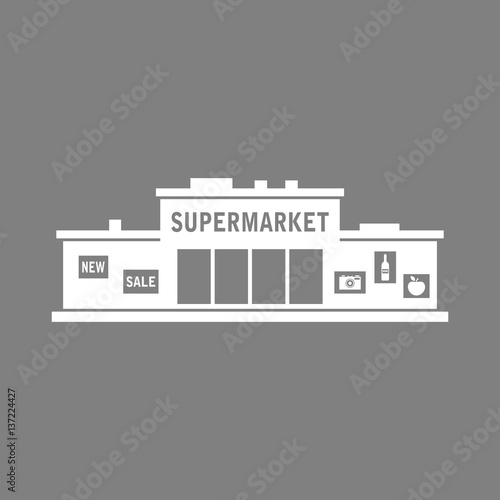 White supermarket vector icon on grey background