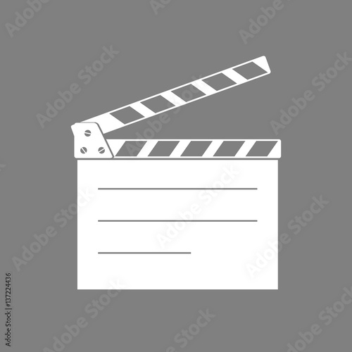 White movie clapper vector icon on grey background