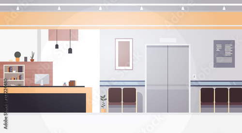 Hospital Room Interior Intensive Therapy Patient Waiting Hall Banner With Copy Space Flat Vector Illustration