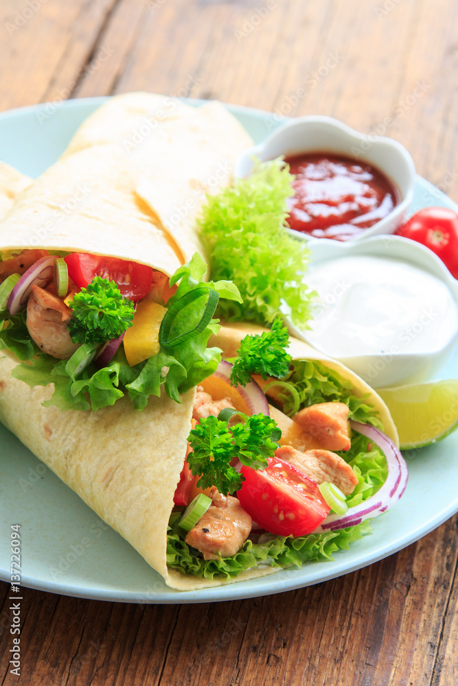 Chicken slices in a Tortilla Wrap Chicken slices in a Tortilla Wrap