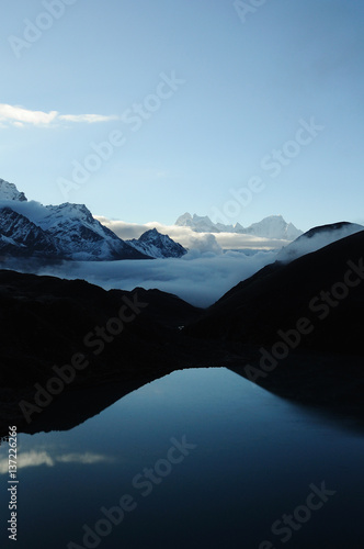 Gokio Lake before sunrise. Himalayas mountain. Nepal. photo