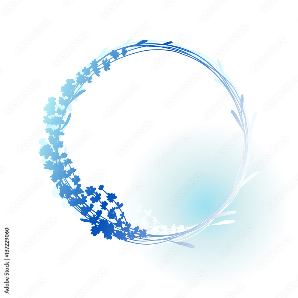 Silhouette of lavender wreath in blue colors.