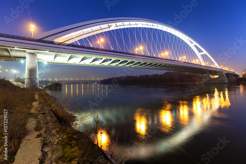 Photography Apollo Bridge in Bratislava at night, Slovakia