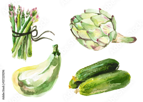 Watercolor vegetables isolated on white