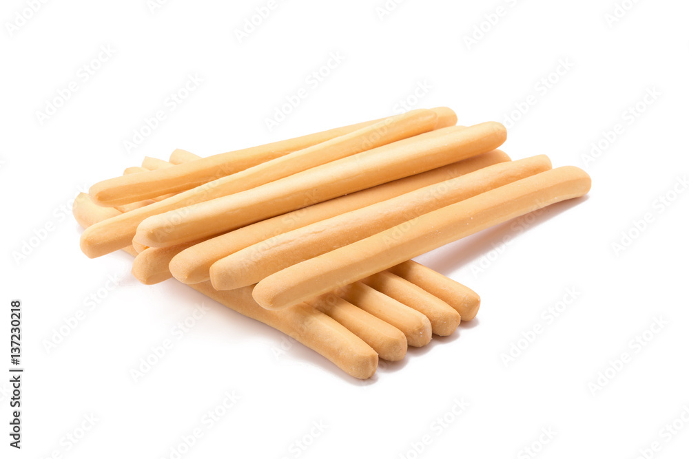Toasted wheat bread sticks isolated on a white background.