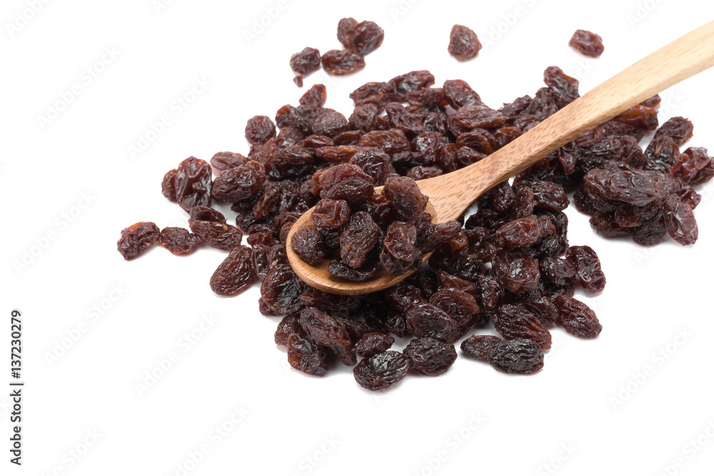 Raisins on a white background.