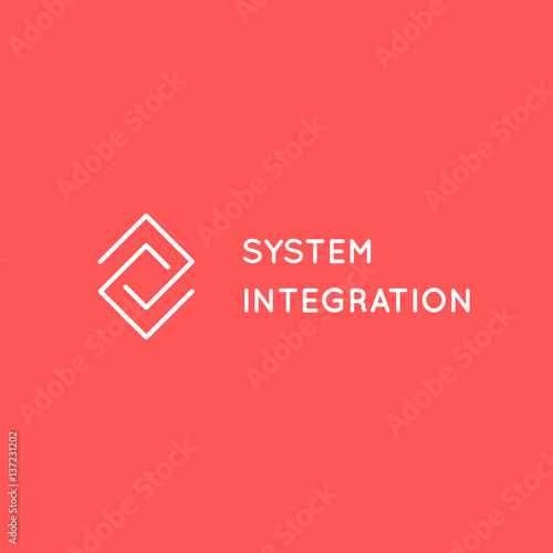 System Integration abstract logo. Warehouse Logistic line art logotype concept. Business consulting company business card template.