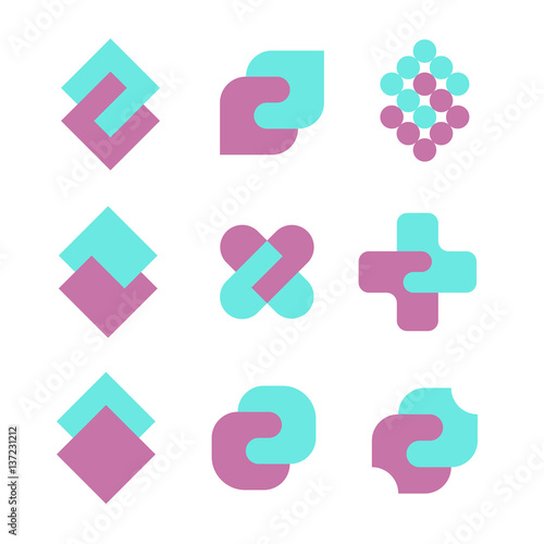 Unity abstract geometric logo set. Pharmacy or charity logotype concept.