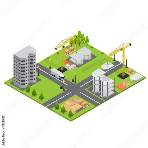 Construction Building Isometric View. Vector