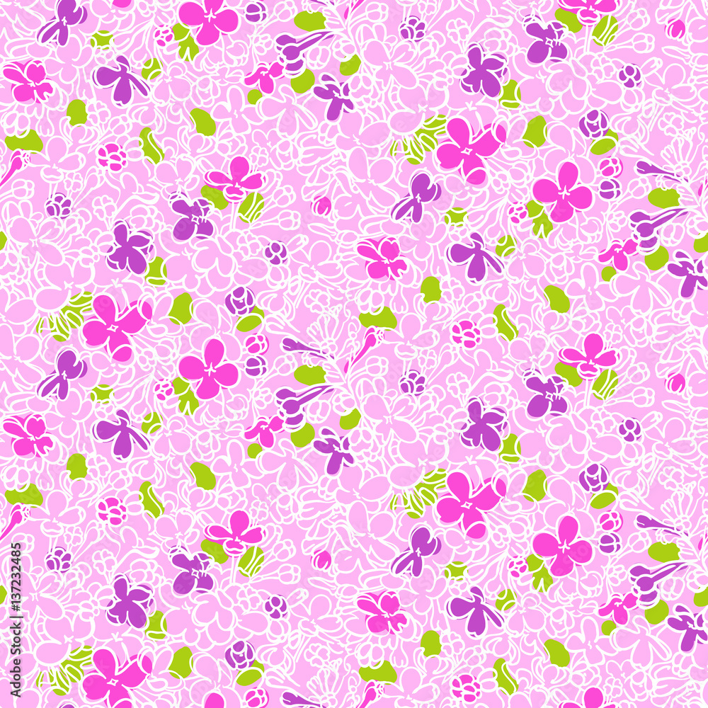 Vector pattern with hand drawn lilac flowers