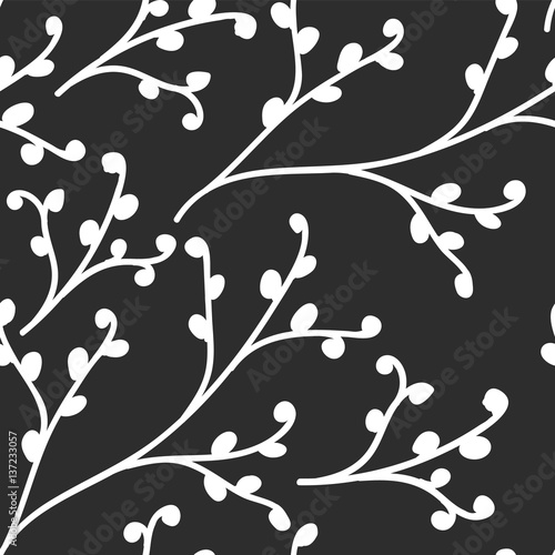 Seamless pattern vector floral background with hand drawn branches.