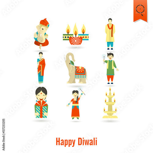 Diwali. Indian Festival Icons