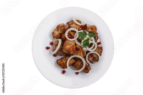 pork beef skewers traditional Georgian dish white background top view isolated