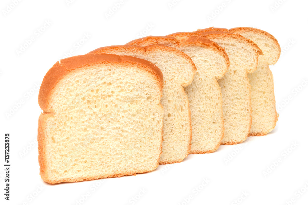 Stack of sliced bread isolated on white background