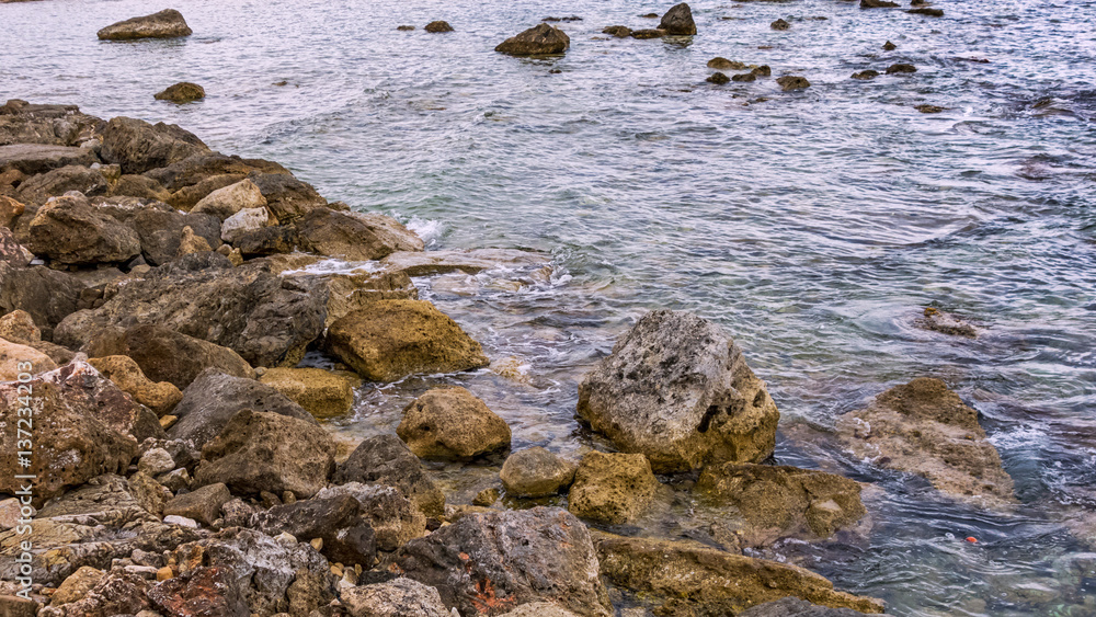 Fototapeta premium Coastline with waves hitting rocks