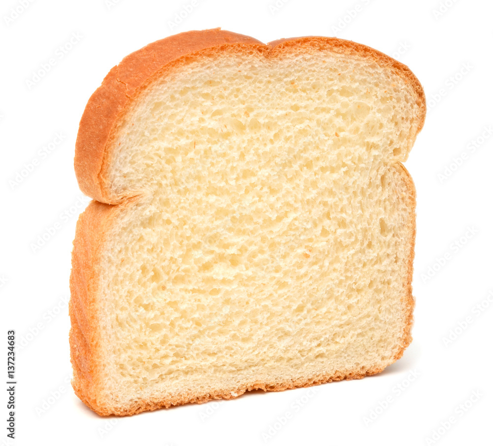 Foto Stock A single slice of bread on white background | Adobe Stock