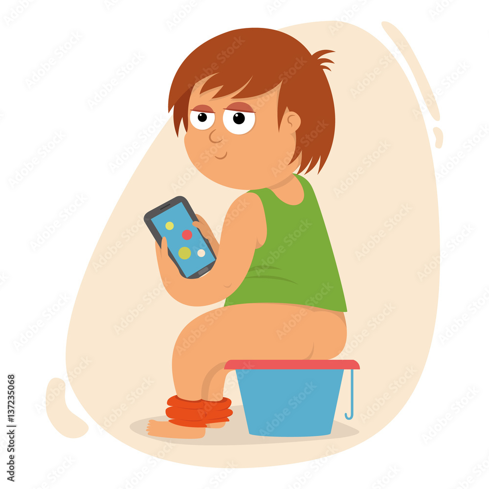 child playing on the phone and sitting on the pot child playing on the phone and sitting on the pot