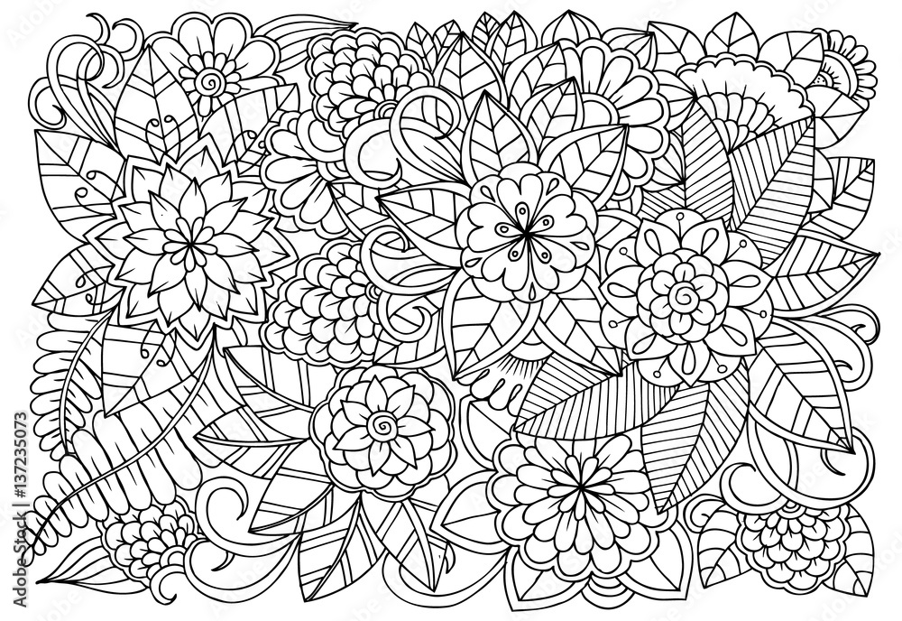 Beautiful floral pattern in black and white. Can use for print , coloring and card design Beautiful floral pattern in black and white. Can use for print , coloring and card design