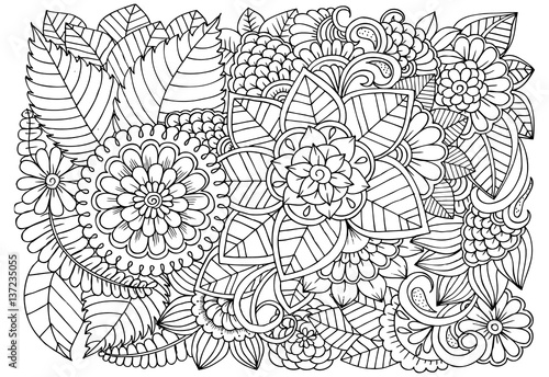 Beautiful floral pattern in black and white. Can use for print   coloring and card design