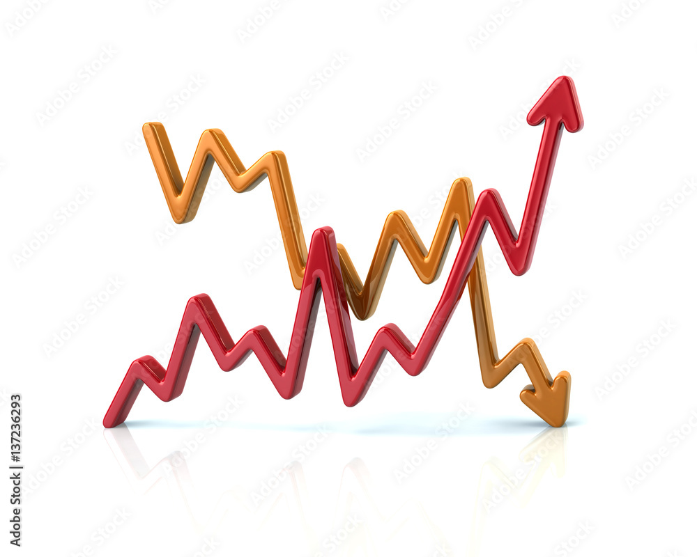Business graph with red and orange arrows 3d illustration Business graph with red and orange arrows 3d illustration