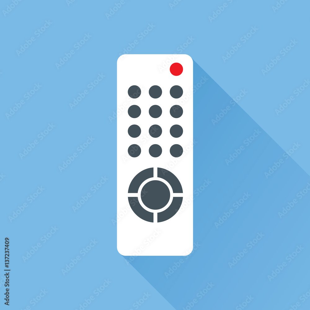 Remote control for TV or media center. Flat icon with long shadow effect. Infrared controller symbol. Vector eps8 illustration.