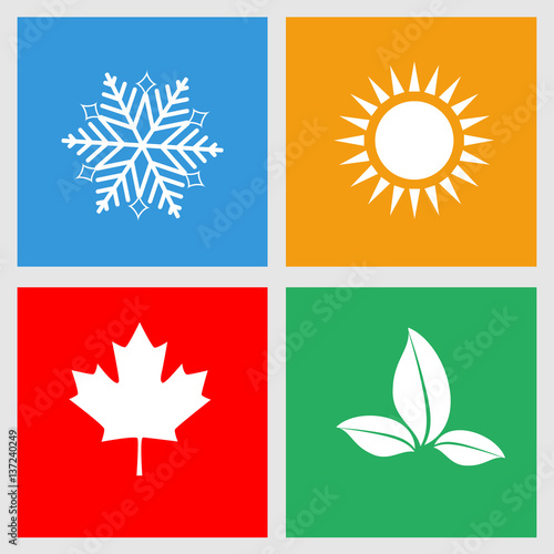 Set of seasons icons, winter, spring, summer, autumn. Vector illustration