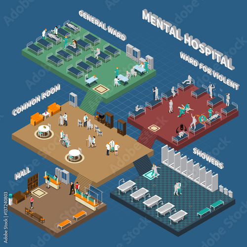 Multistory Mental Hospital Isometric Interior