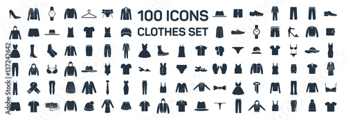 Clothes 100 icon set on white background photo