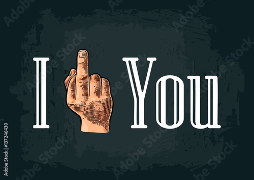 Middle finger Sign by male hand. Fuck you .