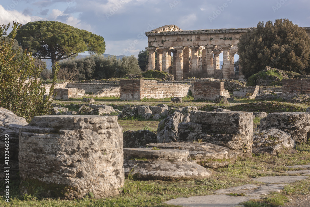 The Ceres temple in Doric style in Paestum, Italy