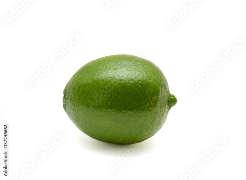 Single fresh lime isolated on white background