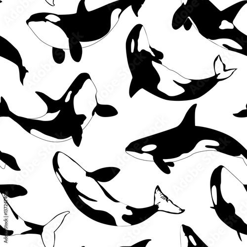 Nautical seamless pattern with whales. Vector sea print.Textile texture